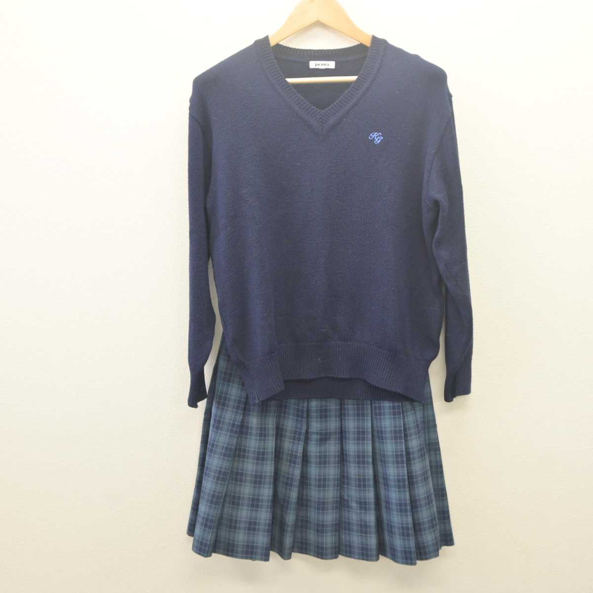 【中古】千葉県 敬愛学園高等学校 女子制服 3点 (ブレザー・ニット・スカート) sf061696