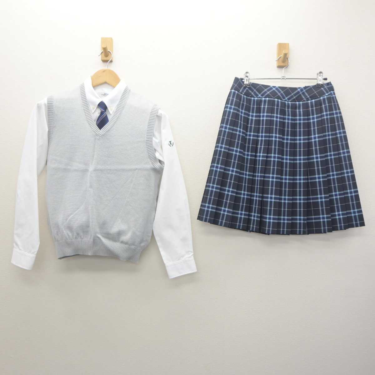 【中古】東京都 帝京中学校・高等学校 女子制服 4点 (シャツ・ニットベスト・スカート) sf061959