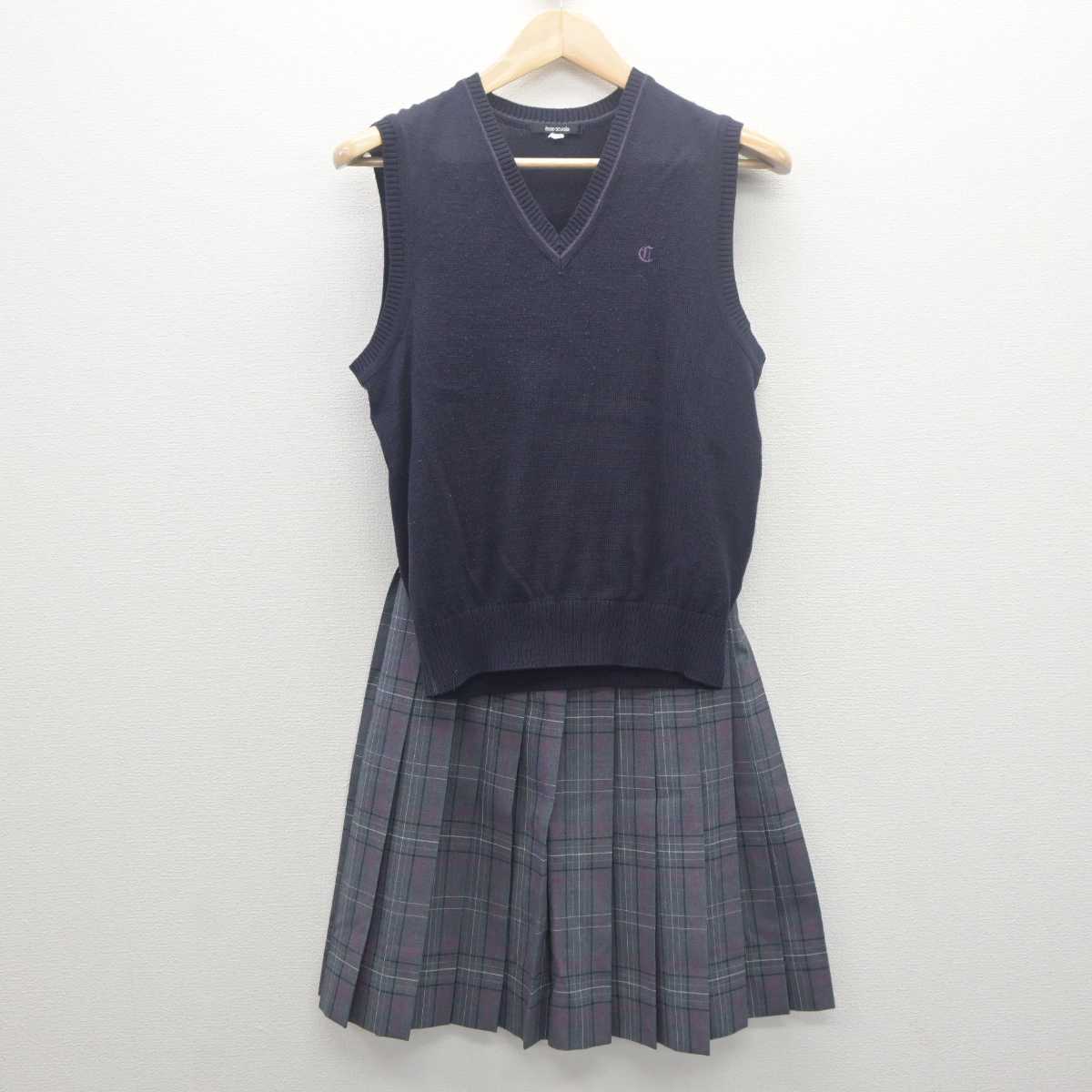 【中古】東京都 中央学院大学中央高等学校 女子制服 2点 (ニットベスト・スカート) sf062021