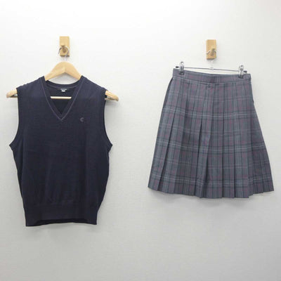 【中古】東京都 中央学院大学中央高等学校 女子制服 2点 (ニットベスト・スカート) sf062021