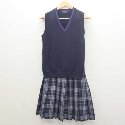 【中古】滋賀県 滋賀短期大学附属高等学校 女子制服 3点 (ニットベスト・スカート・スカート) sf062067