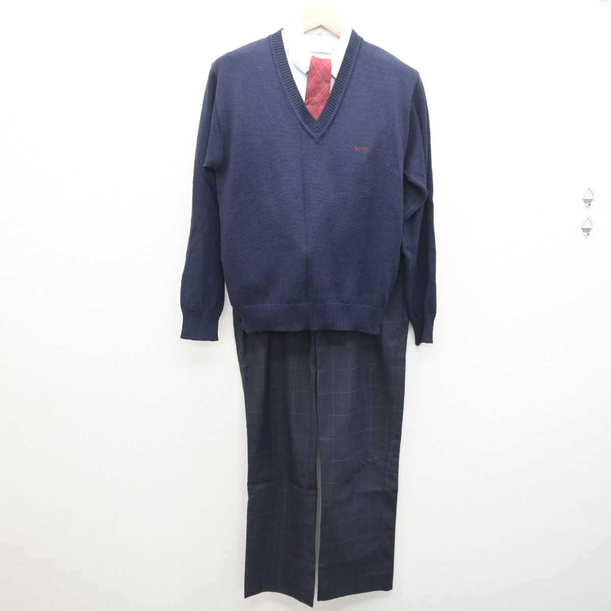 【中古】京都府 京都明徳高等学校 男子制服 5点 (ブレザー・ニット・シャツ・ズボン) sf062359