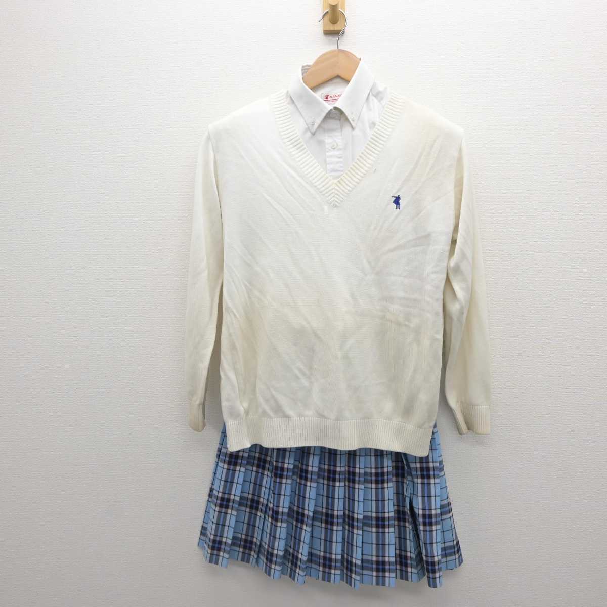 【中古】 クラーク国際高等学校 女子制服 3点 (ニット・シャツ・スカート) sf062364