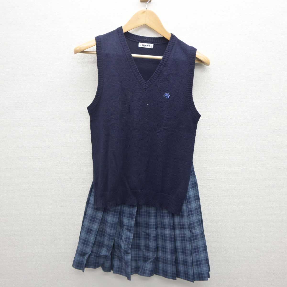 【中古】千葉県 敬愛学園高等学校 女子制服 2点 (ニットベスト・スカート) sf062379