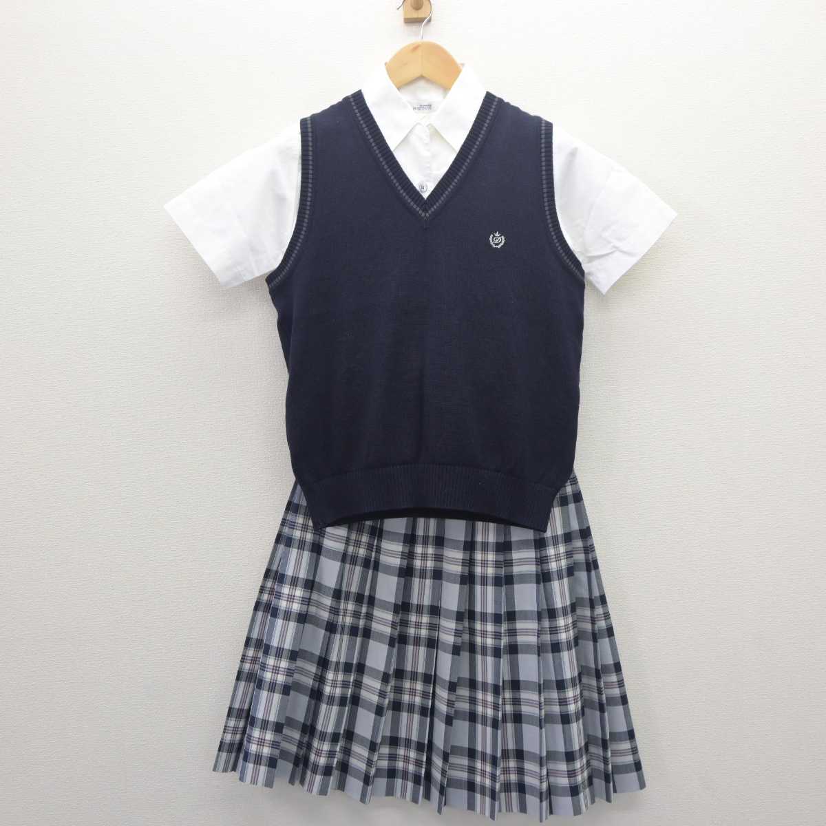 【中古】愛知県 同朋高等学校 女子制服 3点 (ニットベスト・シャツ・スカート) sf062509