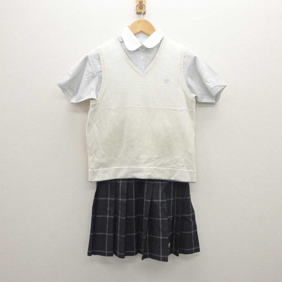 【中古】鹿児島県 明桜館高等学校 女子制服 3点 (ニットベスト・シャツ・スカート) sf062606