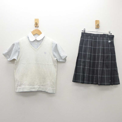 【中古】鹿児島県 明桜館高等学校 女子制服 3点 (ニットベスト・シャツ・スカート) sf062606