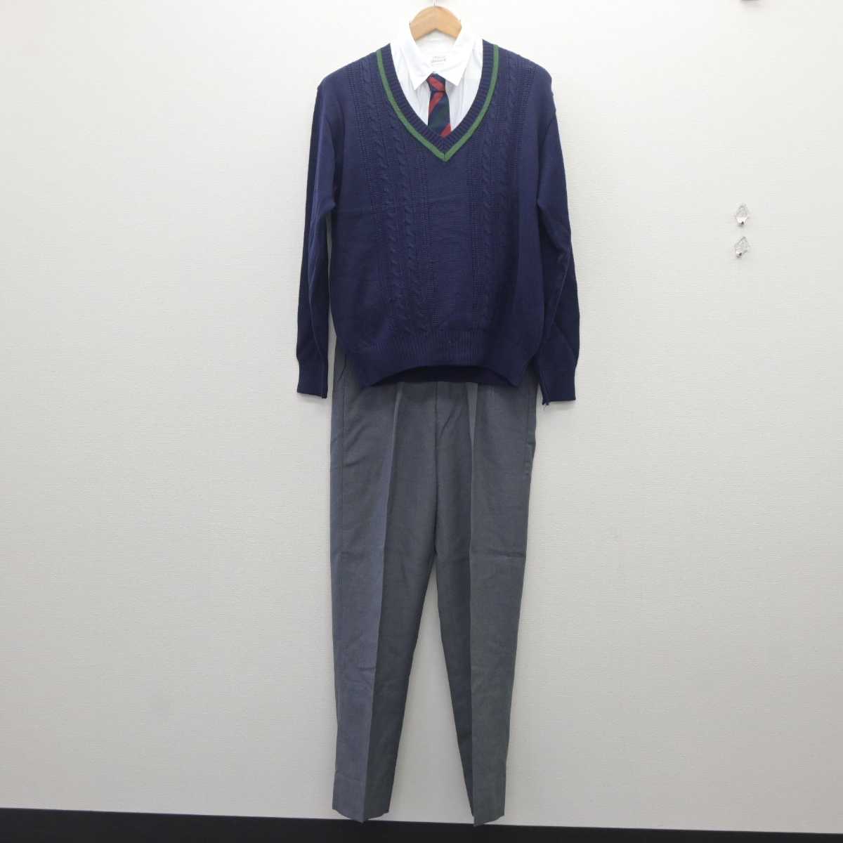 【中古】埼玉県 川越南高等学校 男子制服 5点 (ブレザー・ニット・シャツ・ズボン) sf062813