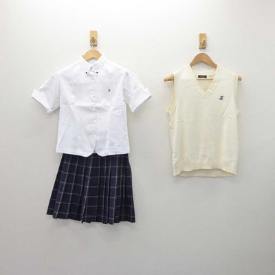 【中古】栃木県 作新学院高等学校 女子制服 3点 (ニットベスト・シャツ・スカート) sf062862