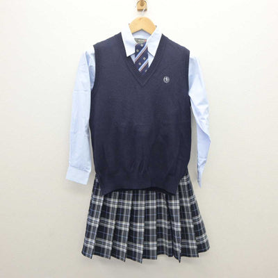 【中古】東京都 目黒日本大学高等学校 女子制服 4点 (ニットベスト・シャツ・スカート) sf062901