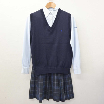 【中古】千葉県 東海大学付属市原望洋高等学校 女子制服 3点 (ニットベスト・シャツ・スカート) sf063162