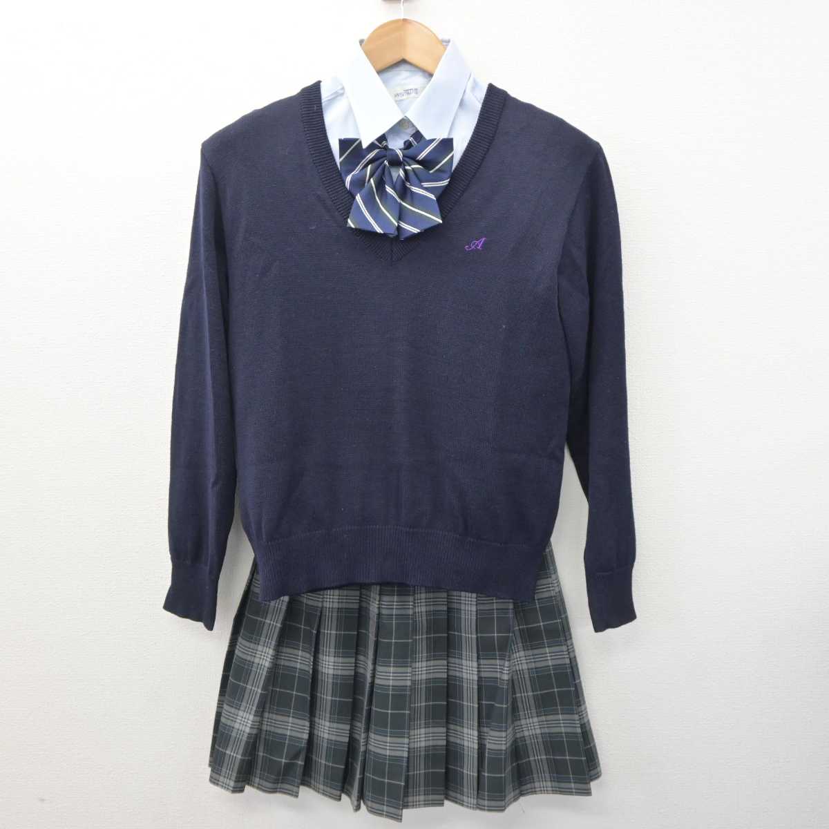 【中古】北海道 札幌旭丘高等学校 女子制服 5点 (ブレザー・ニット・シャツ・スカート) sf063171