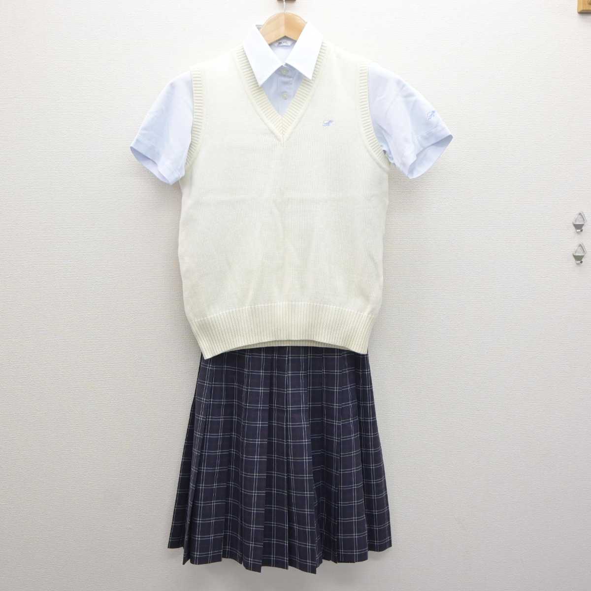 【中古】栃木県 星が丘中学校 女子制服 4点 (ニットベスト・シャツ・スカート) sf063227