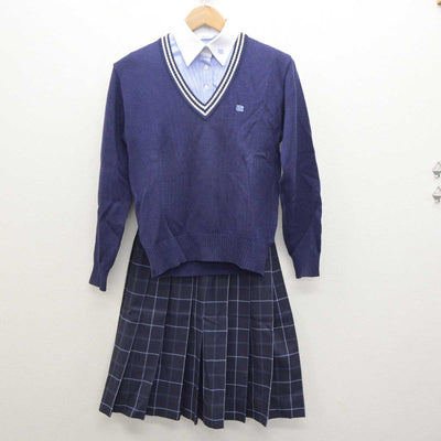 【中古】福岡県 若松商業高等学校 女子制服 4点 (ブレザー・ニット・シャツ・スカート) sf063229