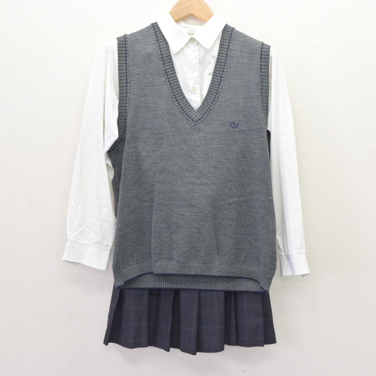 【中古】京都府 桂高等学校 女子制服 3点 (ニットベスト・シャツ・スカート) sf063325