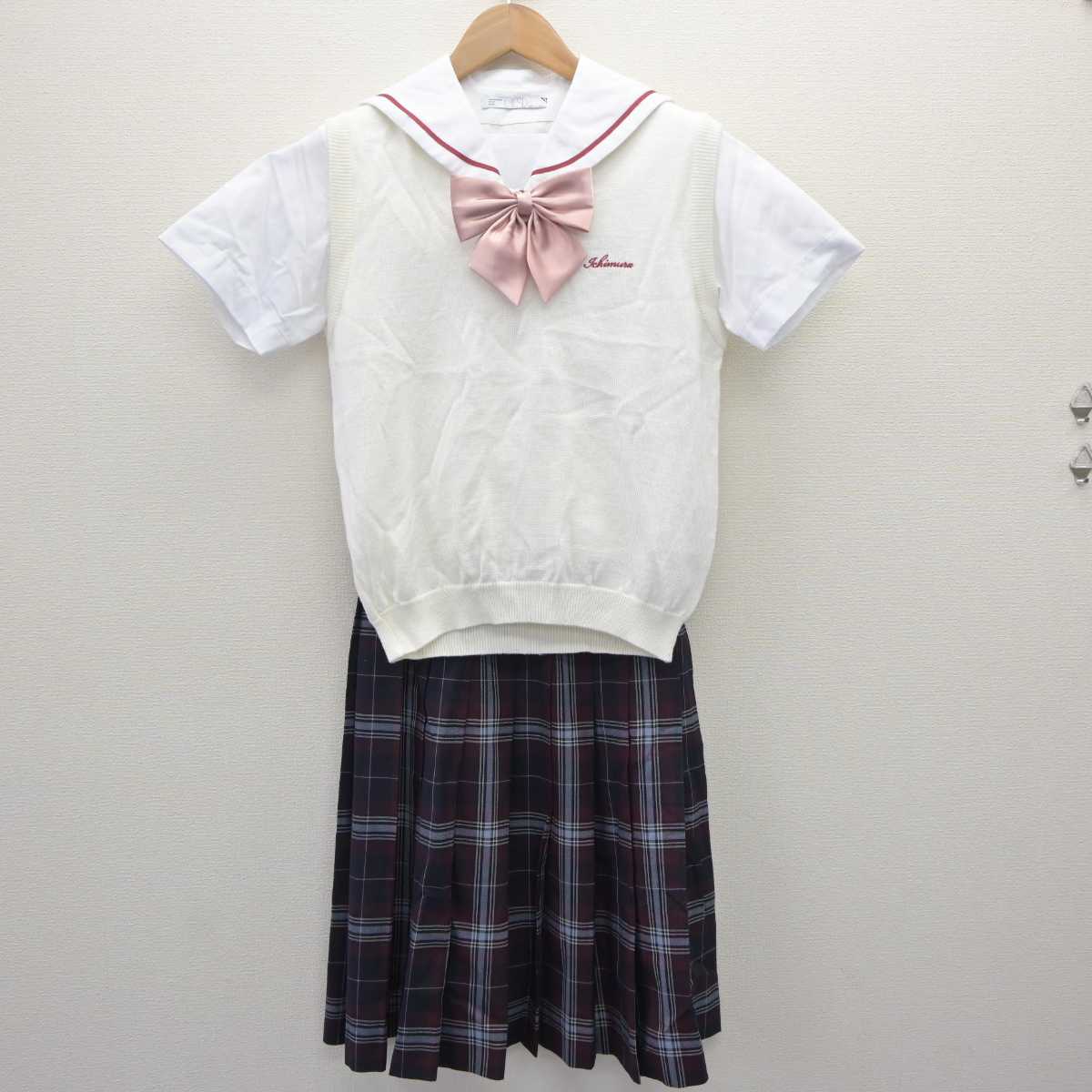 【中古】愛知県 名古屋経済大学市邨高等学校 女子制服 4点 (ニットベスト・セーラー服・スカート) sf063539