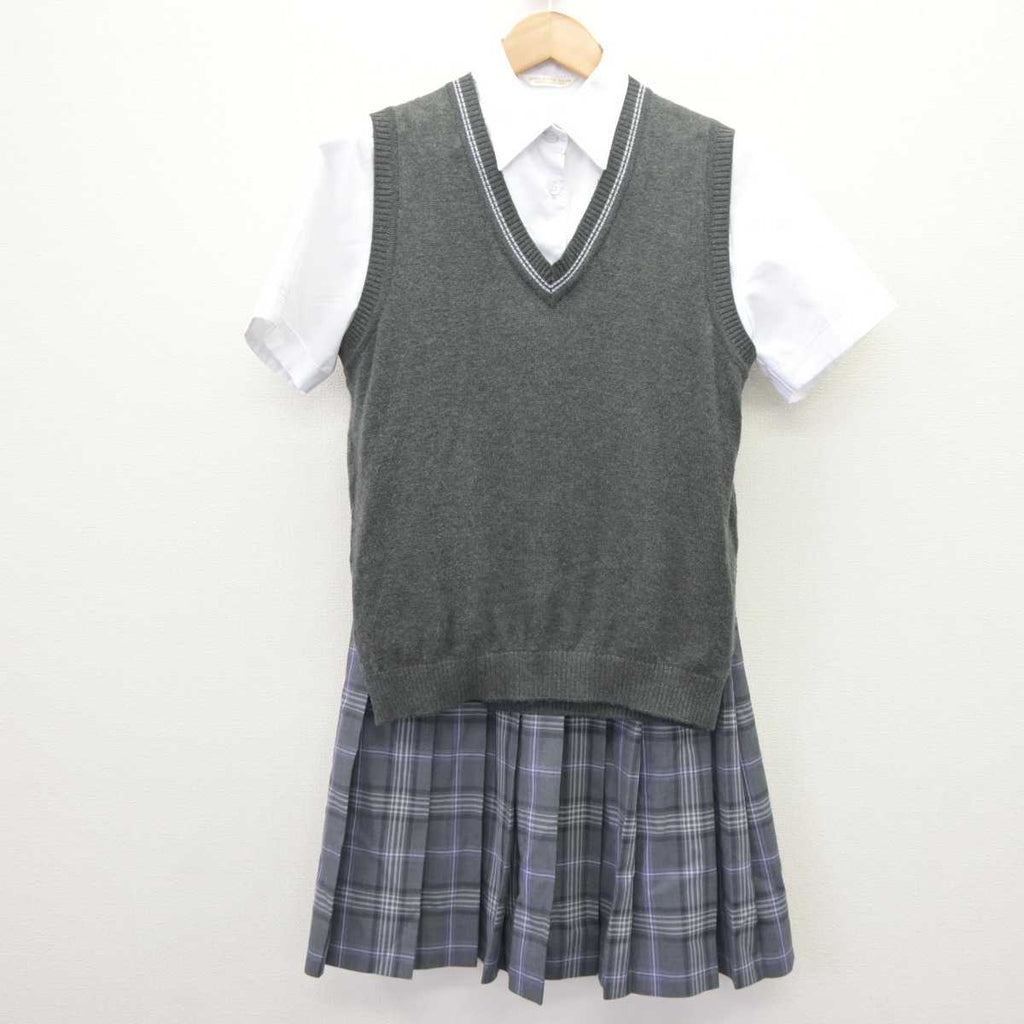 【中古】石川県 松任高等学校 女子制服 3点 (ニットベスト・シャツ・スカート) sf063806