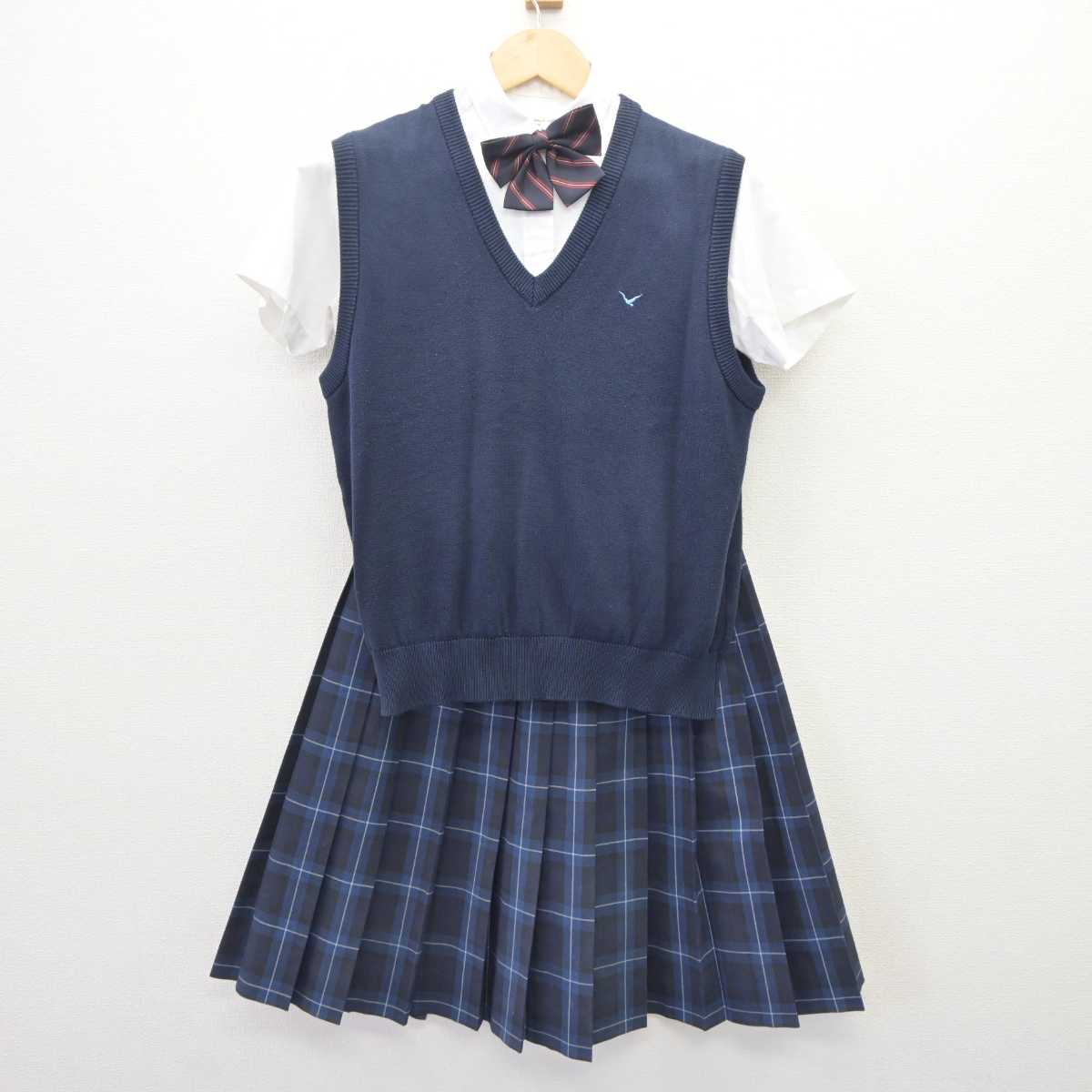 【中古】福岡県 福岡講倫館高等学校 女子制服 5点 (ニットベスト・シャツ・スカート) sf063846