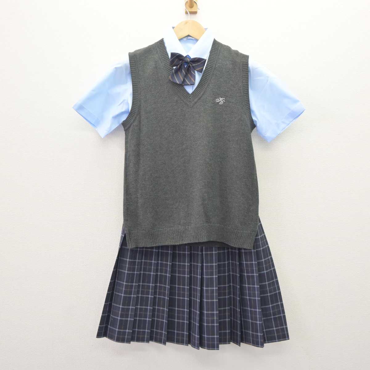 【中古】大阪府 北かわち皐が丘高等学校 女子制服 4点 (ニットベスト・シャツ・スカート) sf063861