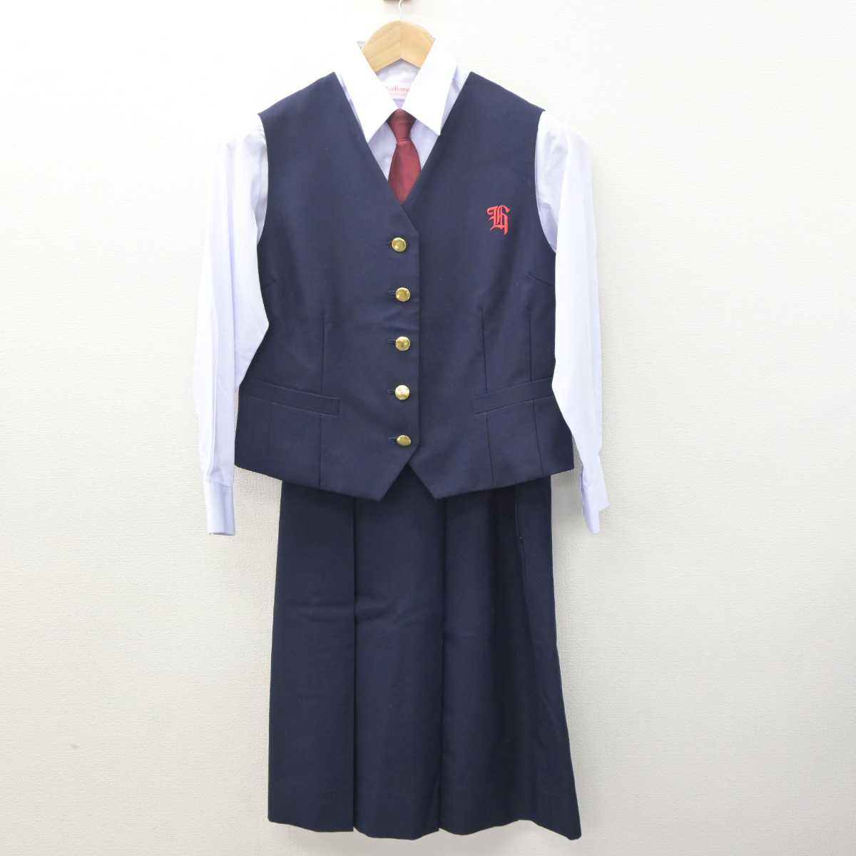 【中古】兵庫県 宝梅中学校 女子制服 5点 (ブレザー・ベスト・シャツ・スカート) sf063999