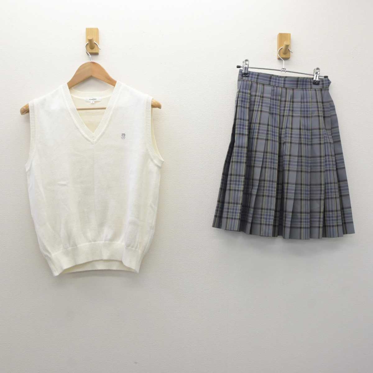 【中古】埼玉県 獨協埼玉中学高等学校 女子制服 2点 (ニットベスト・スカート) sf064131