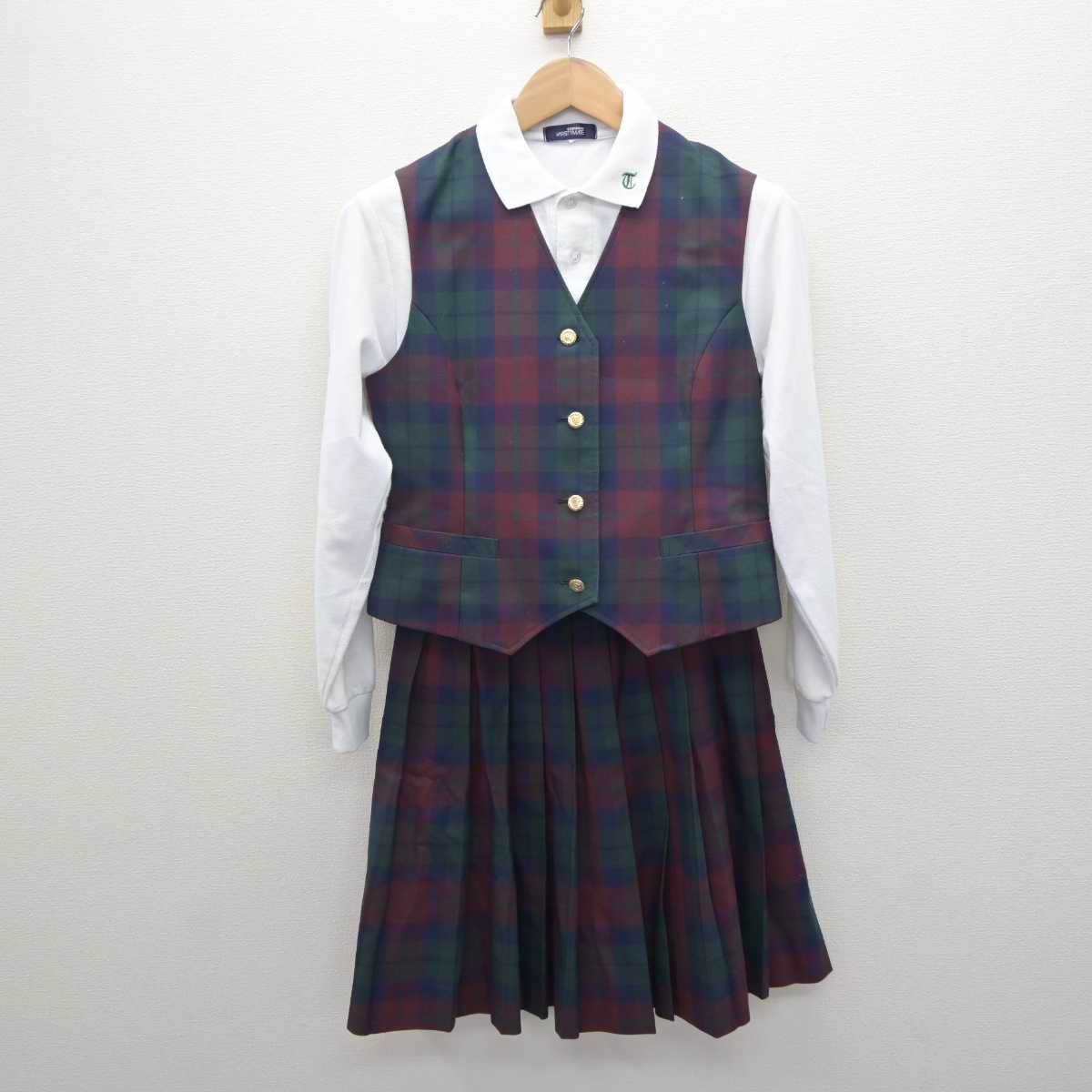 【中古】茨城県 田彦中学校 女子制服 4点 (ブレザー・ベスト・シャツ・スカート) sf064261