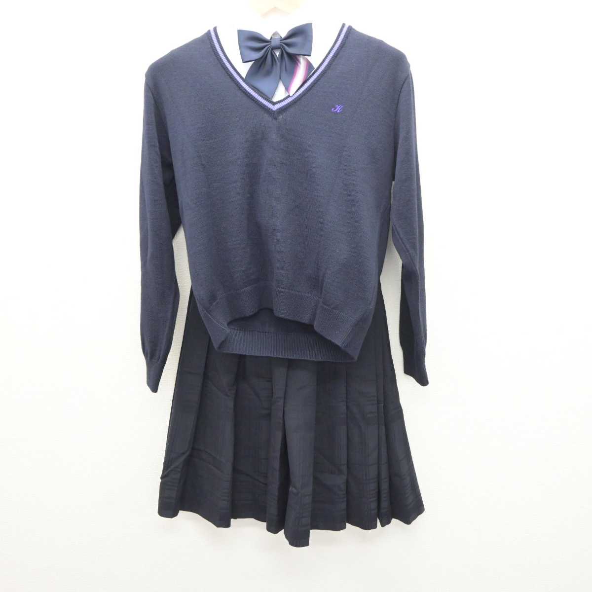 【中古】岡山県 倉敷高等学校 女子制服 5点 (ブレザー・ニット・シャツ・スカート) sf064308