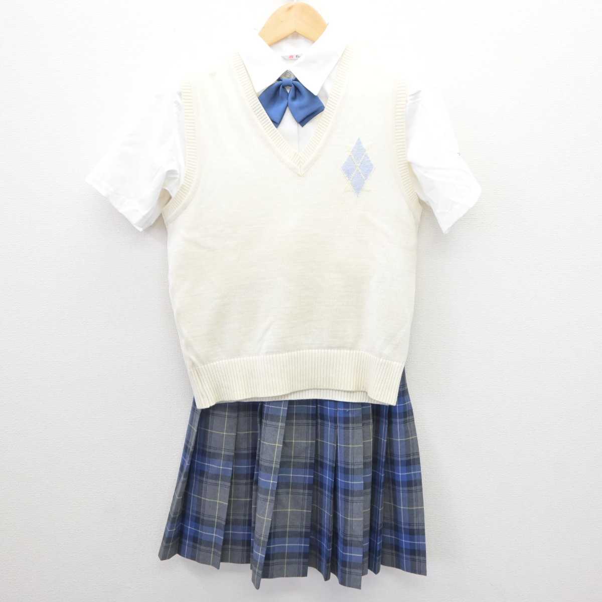 【中古】東京都 麹町学園女子高等学校 女子制服 4点 (ニットベスト・シャツ・スカート) sf064453