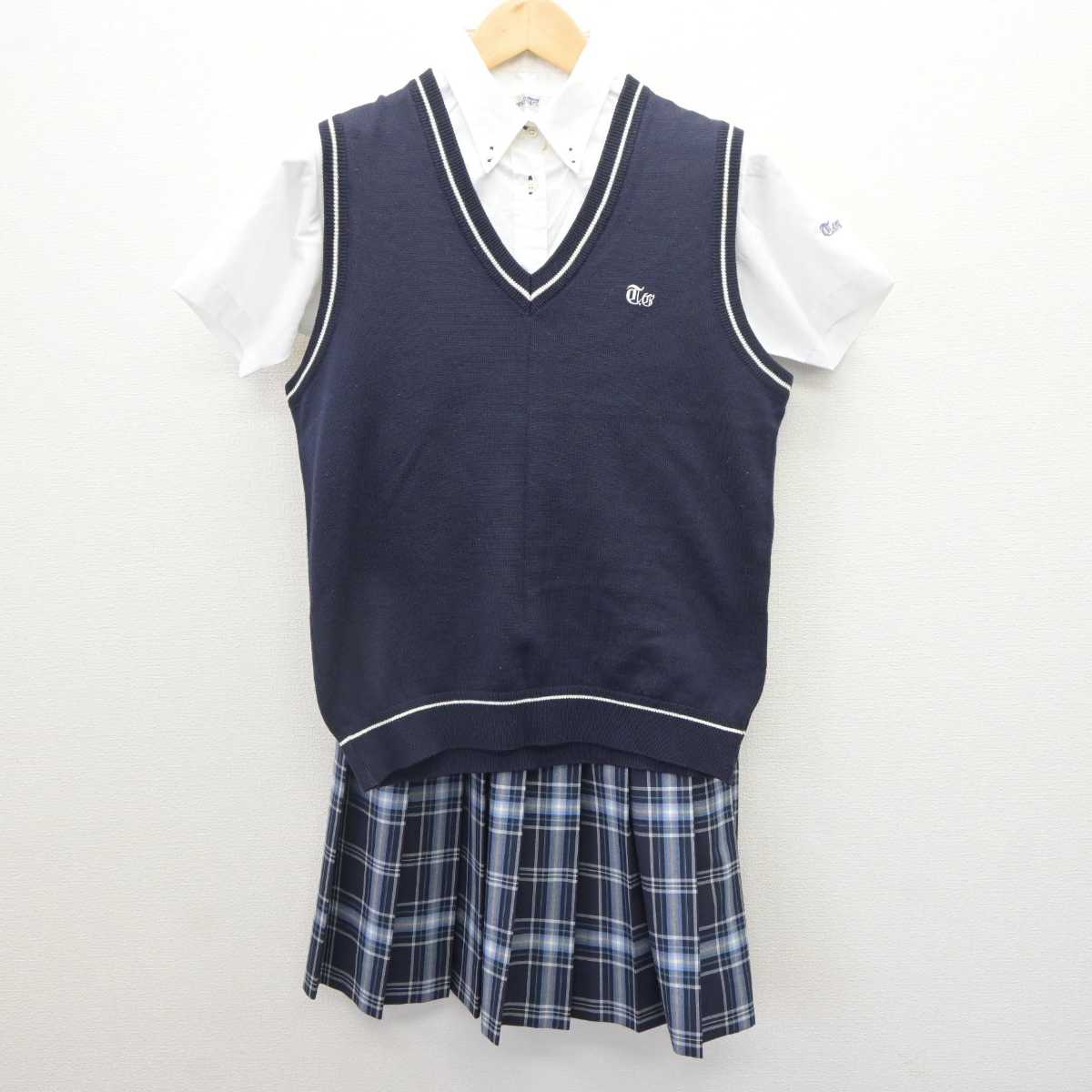 【中古】東京都 東亜学園高等学校 女子制服 3点 (ニットベスト・シャツ・スカート) sf064459