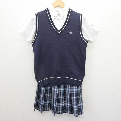 【中古】東京都 東亜学園高等学校 女子制服 3点 (ニットベスト・シャツ・スカート) sf064459