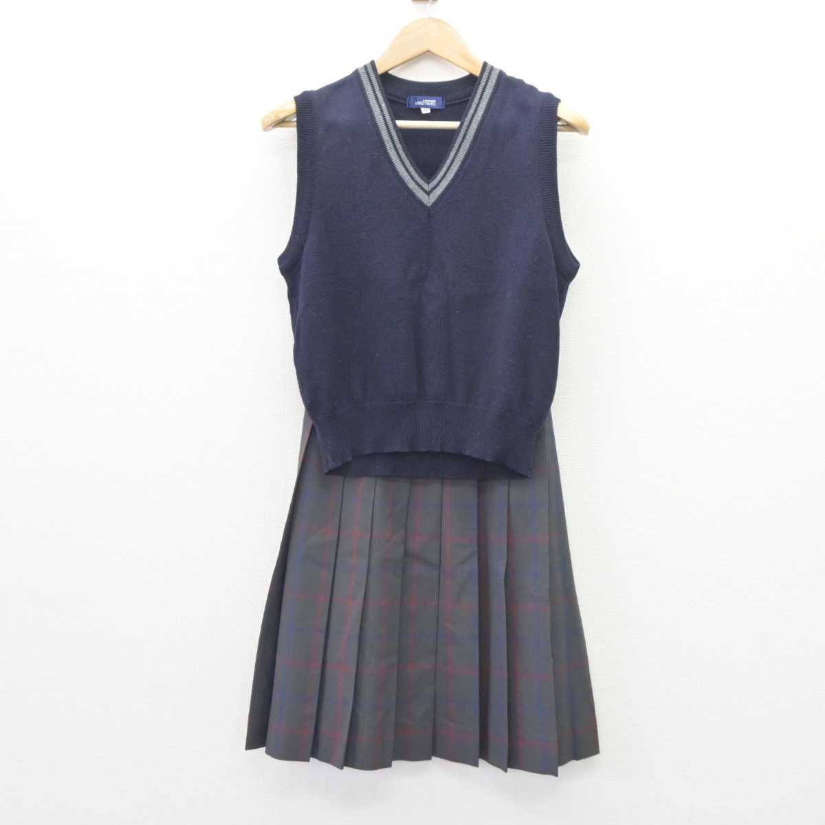 【中古】愛知県 豊田東高等学校 女子制服 2点 (ニットベスト・スカート) sf064548