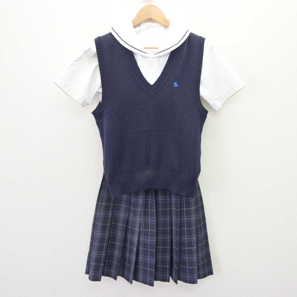 【中古】富山県 伏木高等学校 女子制服 3点 (ニットベスト・セーラー服・スカート) sf064653