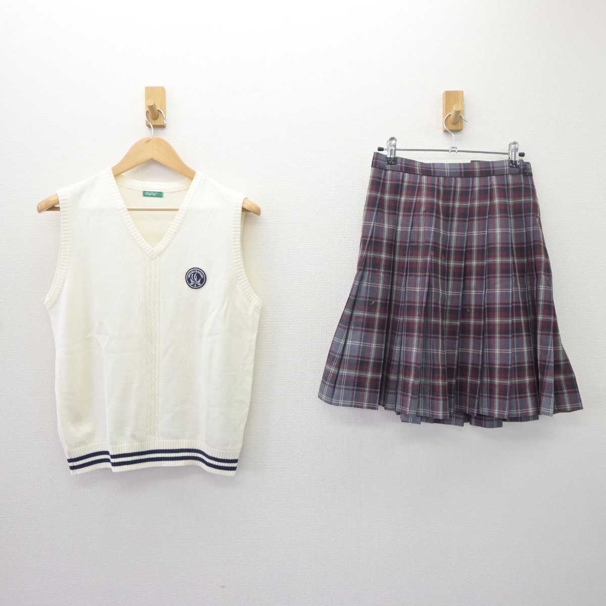 【中古】千葉県 植草学園大学附属高等学校 女子制服 2点 (ニットベスト・スカート) sf064790