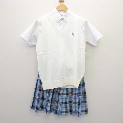 【中古】 クラーク記念国際高等学校 女子制服 3点 (ニットベスト・シャツ・スカート) sf064992