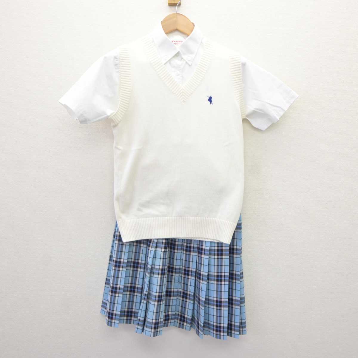 【中古】 クラーク記念国際高等学校 女子制服 3点 (ニットベスト・シャツ・スカート) sf064996