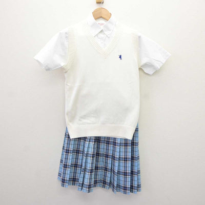 【中古】 クラーク記念国際高等学校 女子制服 3点 (ニットベスト・シャツ・スカート) sf064996