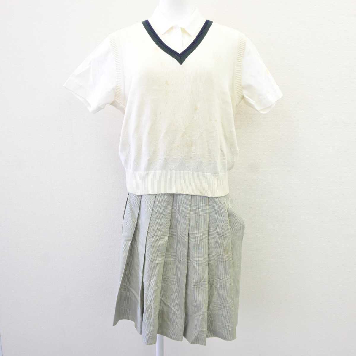 【中古】大阪府 大阪国際大和田高等学校 女子制服 3点 (ニットベスト・シャツ・スカート) sf065128