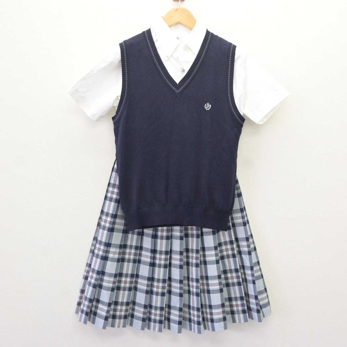 【中古】愛知県 学校法人同朋学園同朋高等学校 女子制服 3点 (ニットベスト・シャツ・スカート) sf065149