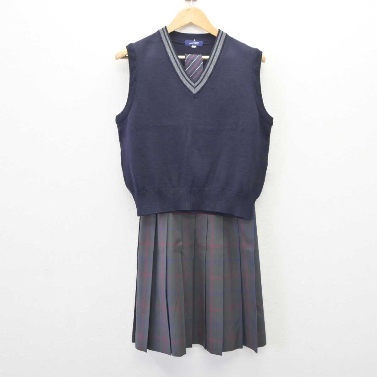 【中古】愛知県 豊田東高等学校 女子制服 3点 (ニットベスト・スカート) sf065191