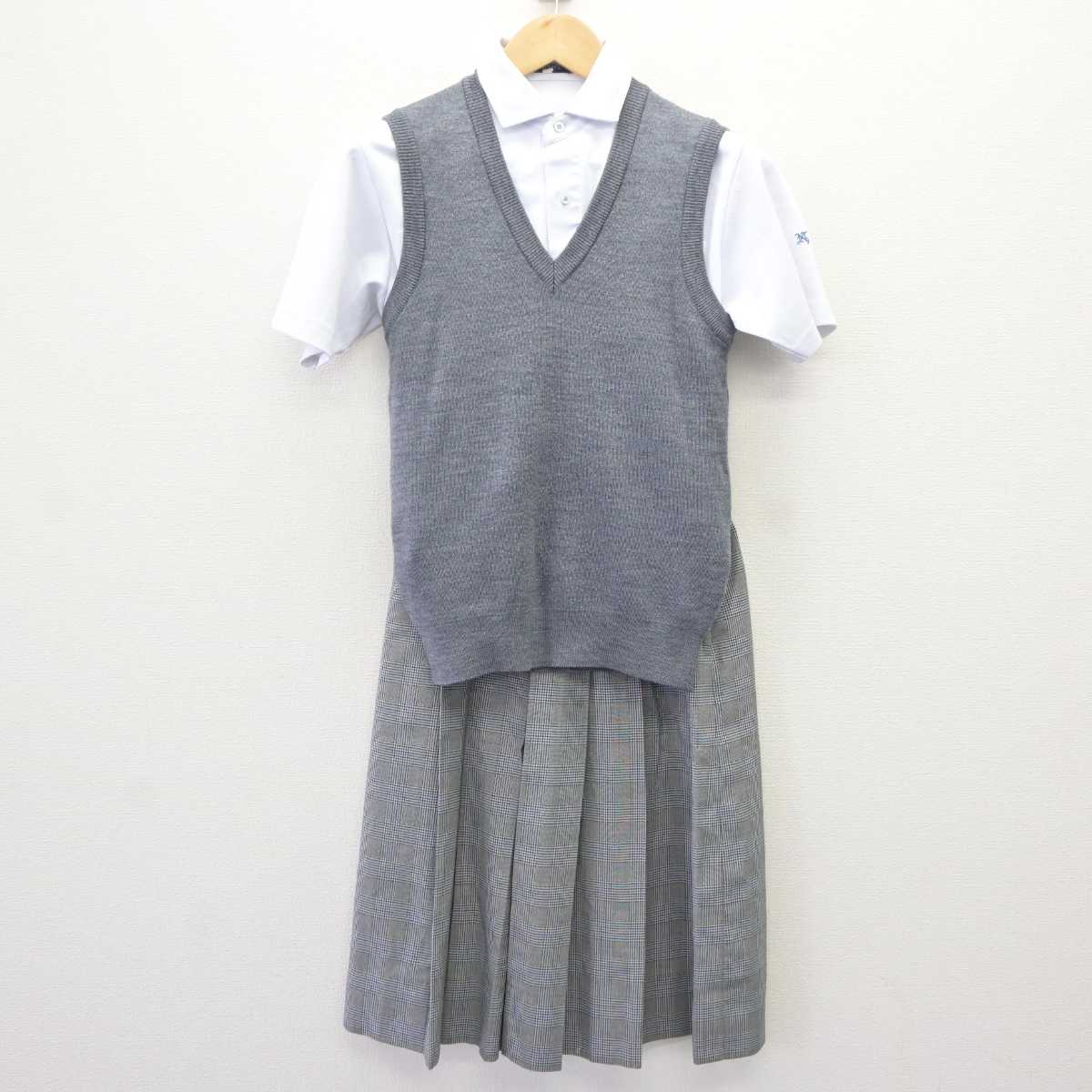 【中古】広島県 七尾中学校 女子制服 3点 (ニットベスト・シャツ・スカート) sf065208