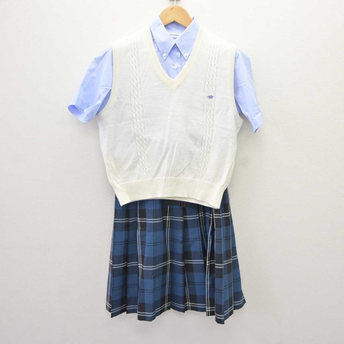 【中古】福島県 会津高等学校 女子制服 3点 (ニットベスト・シャツ・スカート) sf065289