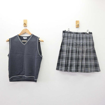 【中古】兵庫県 神戸龍谷中学校高等学校 女子制服 2点 (ニットベスト・スカート) sf065299