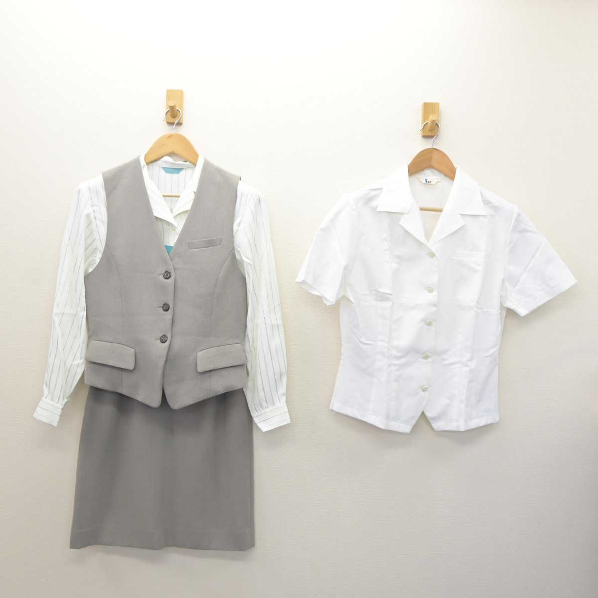 【中古】 事務服 女子制服 4点 (ベスト・ブラウス・ブラウス・スカート) sf065381