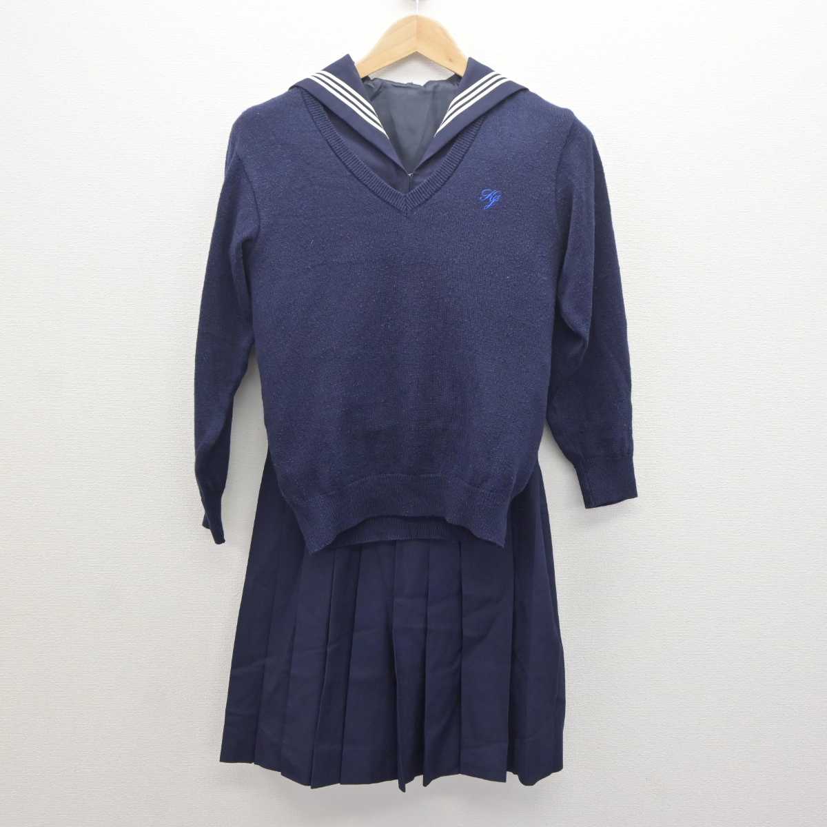 【中古】神奈川県 鎌倉女学院中学校高等学校 女子制服 3点 (セーラー服・ニット・スカート) sf065382