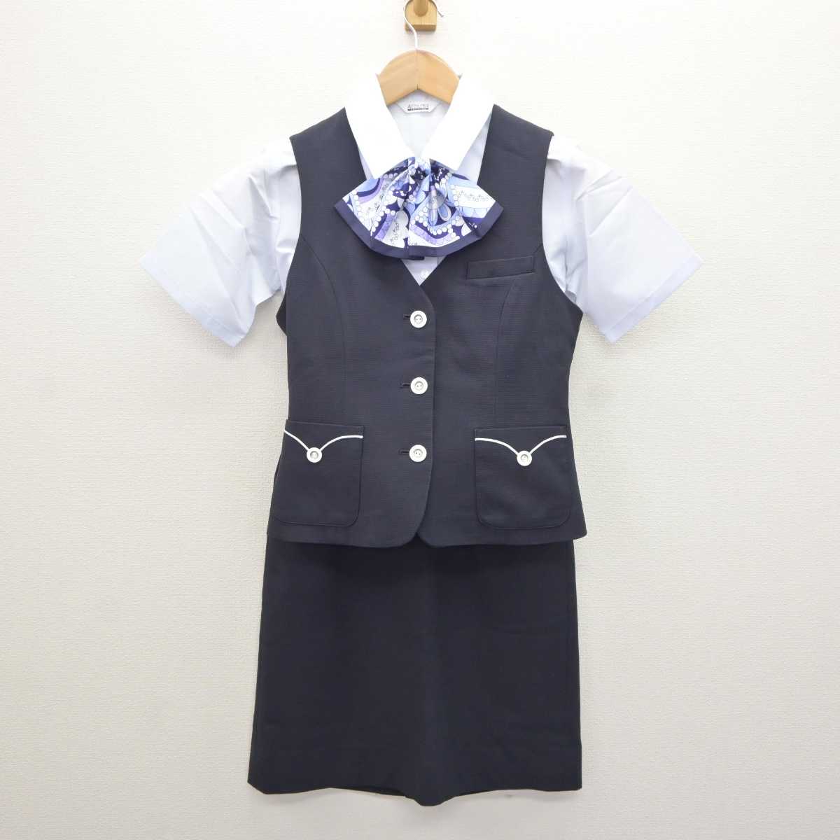 【中古】 事務服 女子制服 4点 (ベスト・ブラウス・スカート) sf065453