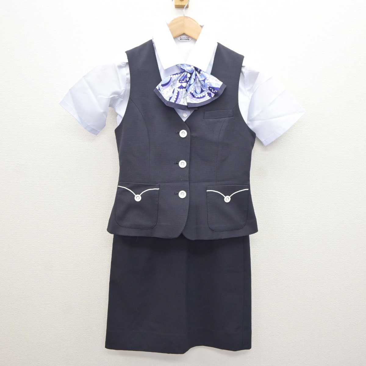 【中古】 事務服 女子制服 4点 (ベスト・ブラウス・スカート) sf065455