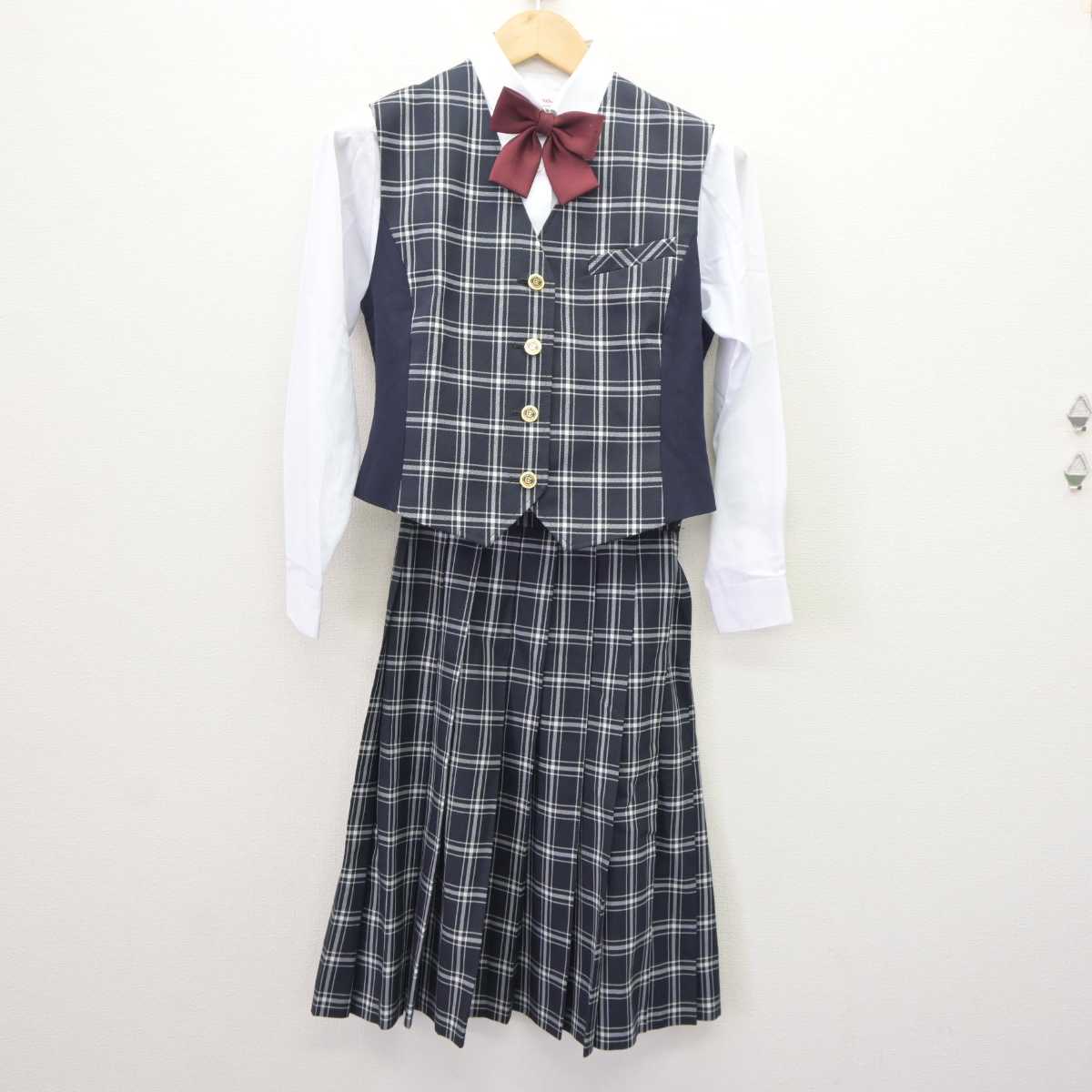 【中古】鹿児島県 学校法人出水学園出水中央高等学校 女子制服 5点 (ブレザー・ベスト・シャツ・スカート) sf065570