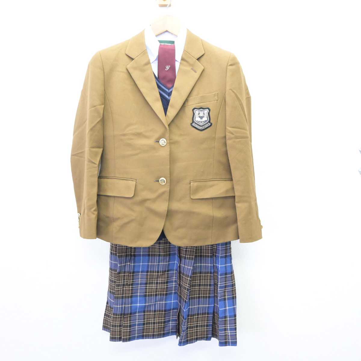 【中古】岡山県 岡山学芸館高等学校 女子制服 5点 (ブレザー・ニット・シャツ・スカート) sf065634