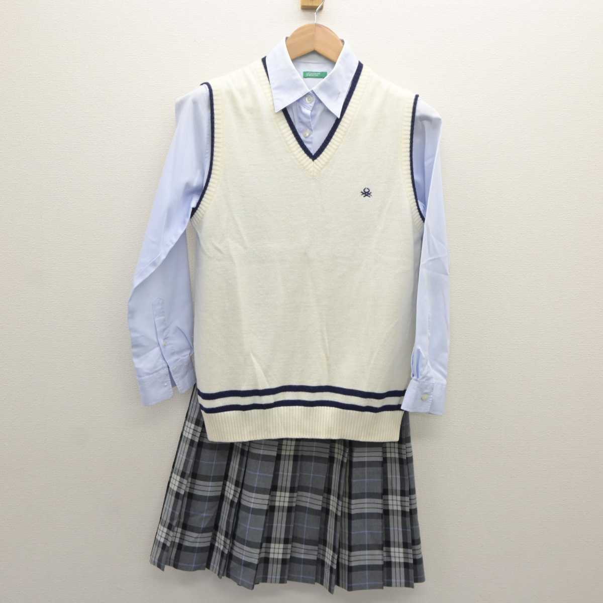 【中古】京都府 京都府立田辺高等学校 女子制服 3点 (ニットベスト・シャツ・スカート) sf065650