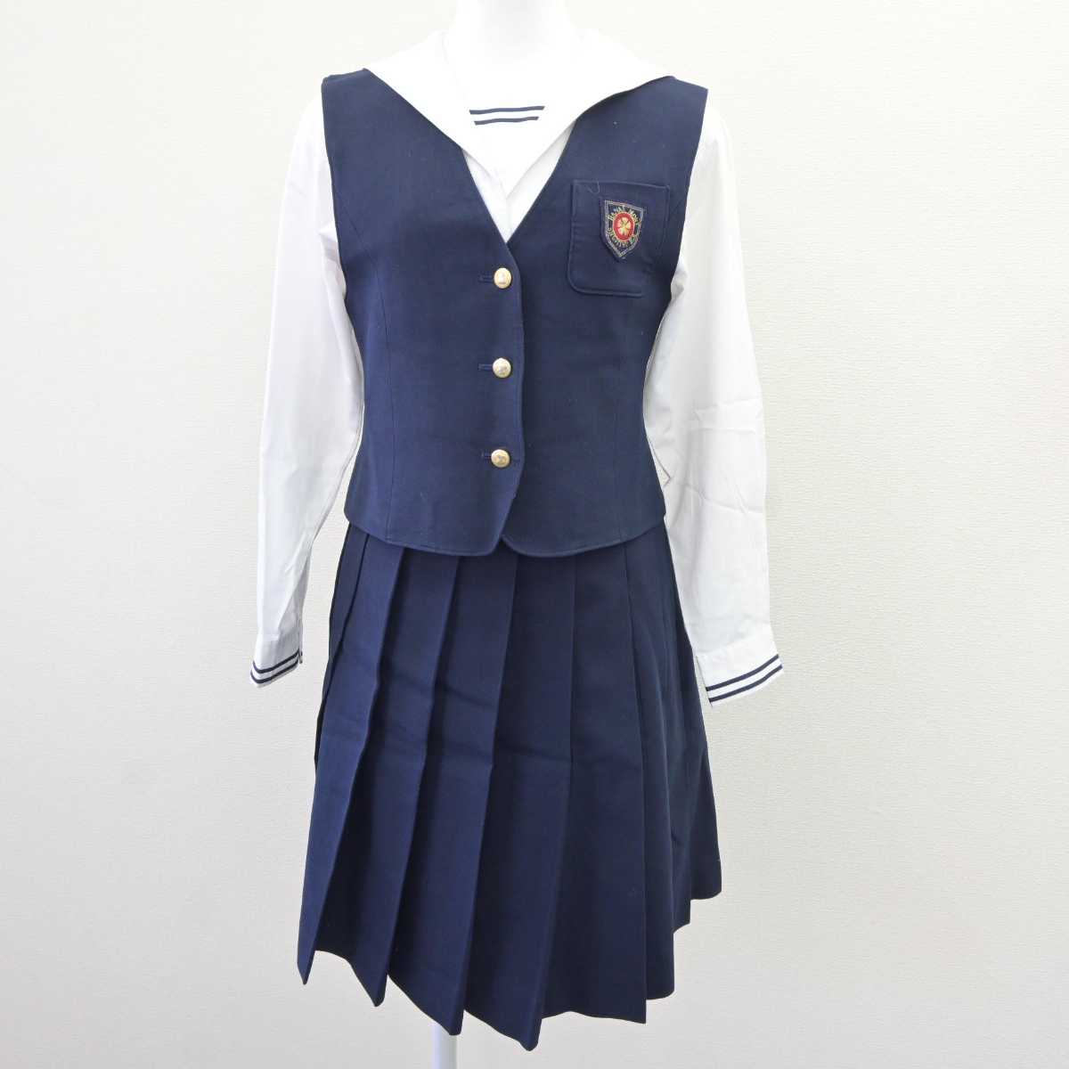 【中古】岡山県 就実高等学校 女子制服 4点 (ブレザー・ベスト・ブラウス・スカート) sf065805